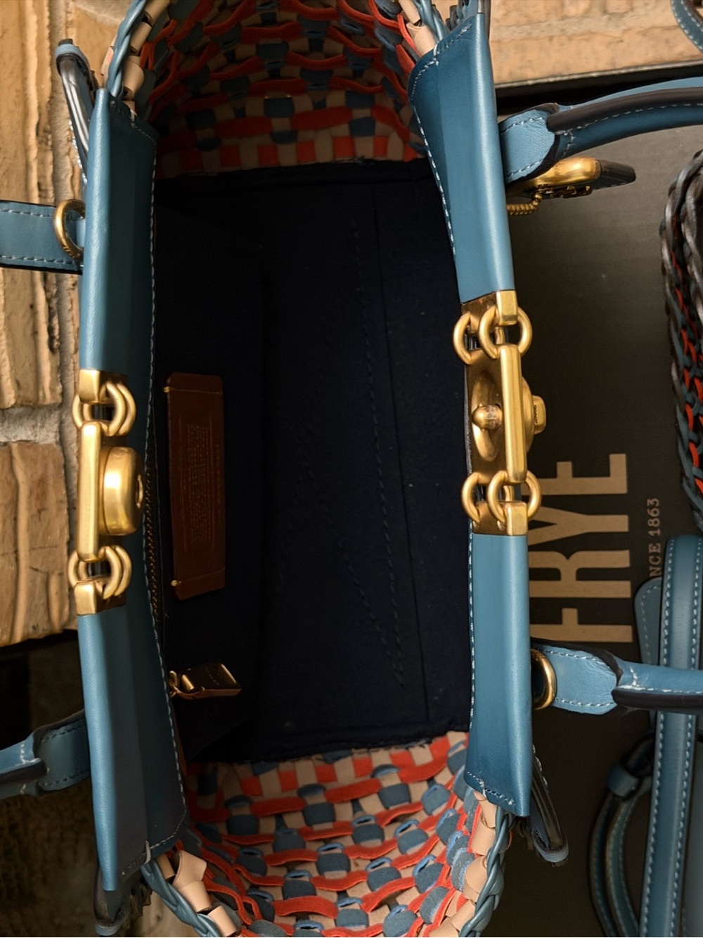 COACH 1941 Troupe Tote Weaved Leather Bag Blue Lake Multi like new - Picture 8 of 9